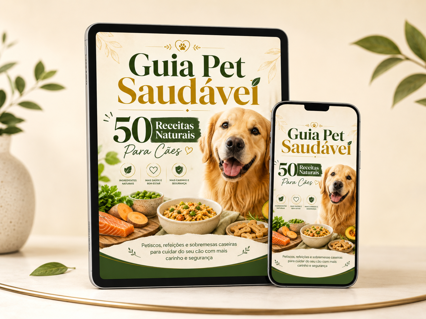 Mockup do Guia Pet Saudável em tablet e celular